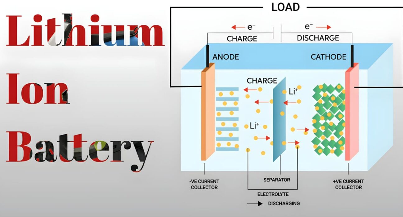 Lithium-Ion Batteries cell, Demonstration of its complex components and technology.